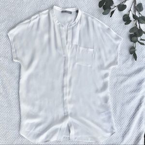 Vince Short Sleeve Pocket Popover Silk Top